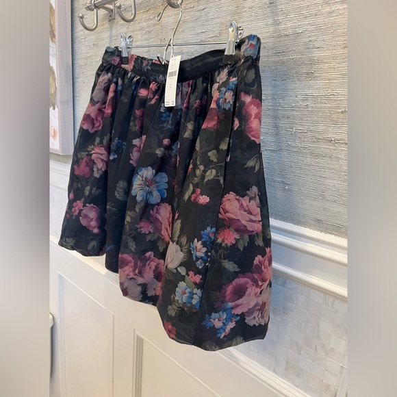 NWT new medium Anthropologie bubble skirt black floral pattern pockets elastic - Picture 7 of 15